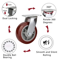 Roda Putar Industri Tugas Berat Phenolic Double Bearing, Beban 400kg, Roda PU 4 5 6 8 Inch, Caster Putar untuk Troli