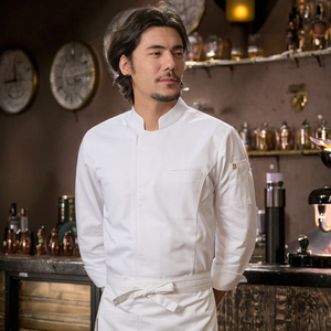 เสื้อเชฟผู้ชาย แขนครึ่งตัว ผ้าโพลีเอสเตอร์/คอตตอน ปักลายโลโก้ตามสั่ง สีดำ สำหรับร้านอาหารตะวันตก ร้านเบเกอรี่ และบาร์ - Product Image 3