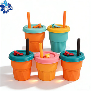 Tasse pliable en silicone de 400 ml avec paille, portable pour enfant, légère, pour boisson - Product Image 4