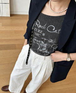 T-<span class=keywords><strong>shirt</strong></span> asymétrique <span class=keywords><strong>vintage</strong></span> imprimé chat <span class=keywords><strong>rock</strong></span>, bretelles réglables, streetwear Y2K pour <span class=keywords><strong>femme</strong></span>, coton/fibre de bambou - Product Image 5