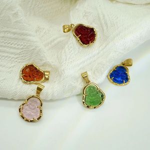 Цветная глазурная буддистская буддийская Подвеска из нержавеющей стали 18K позолоченный цитрин кристалл нефрита ожерелье очаровательный мини-размер синий белый - Product Image 4