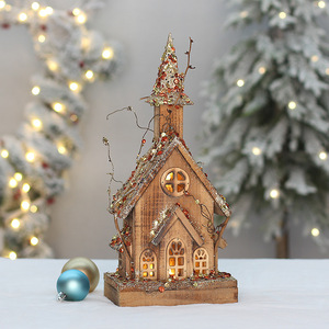 Décoration de Noël en bois lumineuse, petite taille, ornement de bureau avec détails pailletés, arrangement de scène - Product Image 4
