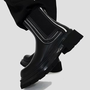 Men's Square-Toe High-End <b>Boots</b> Niche British-Style <b>Sock</b> Closure Thick-Sole for <b>Boots</b> Ankle Chunky Biker <b>Boots</b> Cow - Product Image 4