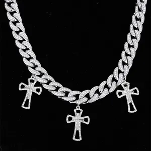 New Cuban Diamond Cross Necklace Hip Hop Full Diamond Shiny Necklace For Men Alloy Rianstone Necklace