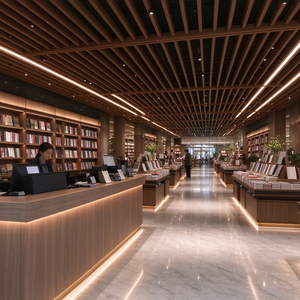 ออกแบบตกแต่งภายในร้านหนังสือสมัยใหม่ ชั้นวางหนังสือไม้ และเฟอร์นิเจอร์สำหรับร้านค้าปลีก - Product Image 6