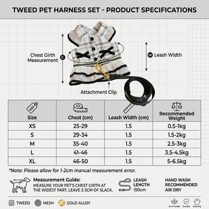 Conjunto de Lujo de Vestido y Arnés de Tweed para Mascotas con Correa 2 en 1, Chaleco Transpirable para Perros, Ropa Elegante para Cachorros y Gatos Pequeños - Product Image 4