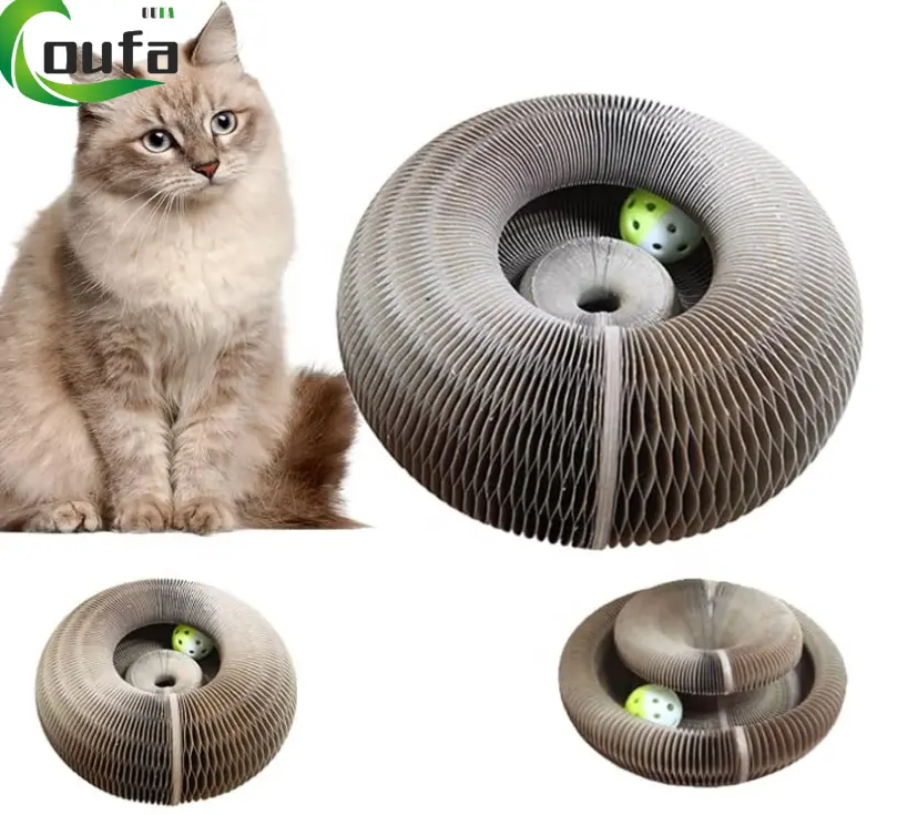 Hot selling cat scratching boards folding Magic Organ cat toy with ball corrugated paper board for cat grinding claw