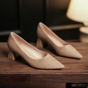Zapatos de Tacón para Mujer 5001C, Punta Puntiaguda, Tacón Cuadrado, Cuero Genuino, Suaves, Zapatos de Oficina, Tacón Mediano 3cm 5cm, Color Sólido, Zapatos de Trabajo - Product Image 1