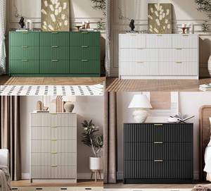 Armoire de rangement élégante et luxueuse à neuf tiroirs à rayures verticales, également utilisable comme buffet de salon/coiffeuse de chambre - Product Image 6