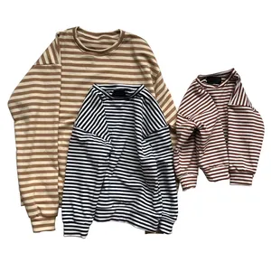 Wholesale spring and summer stripe Mommy And Me Adult Baby Clothing Shirt 100% Sweater Cotton family matching outfits