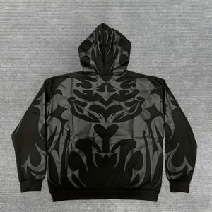 Sweat à capuche tendance pour homme avec logo personnalisé, streetwear surdimensionné, 100% coton, motif flamme, épaules tombantes - Product Image 3