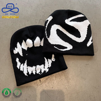 Gorro de Punto Jacquard con Diseño de Dientes de Monstruo Personalizado OEM, Etiqueta Privada, Estilo Gótico para Unisex, Ropa de Calle de Invierno