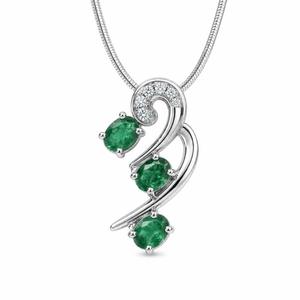 925 Sterling Silver Rhodium Plated <b>Emerald</b> Swirl <b>Pendant</b> with Diamonds - Product Image 5