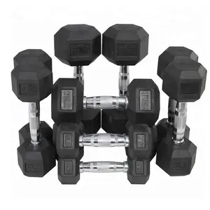 Hexagonal revestido, peso preto completo para academia casa 25 lbs conjunto de borracha com rack