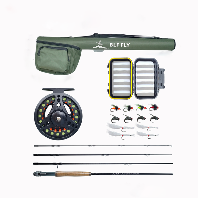 9ft 5/6wt 4pc Carbon Fly Fishing Rod Combo Kit CNC Fly Reel Line Flies Hard Rod Tube Trout Bass Freshwater Travel Fly Fishing