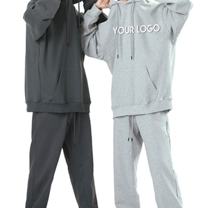 Supplier Custom Logo French Terry Cotton Heavy <b>Weight</b> Tracksuit Oversize Loose Hoodies Sweatpants Set <b>Blank</b> Sweatsuit - Product Image 3