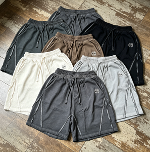 Men's Breathable <b>Drawstring</b> Bermuda Shorts Mid Waist Embroidered Logo Casual Knitted Polyester Shorts Solid Color Right Design - Product Image 1