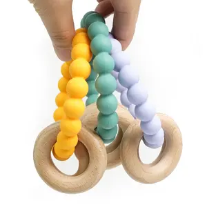 Can be Custom Logo Baby Nursing Organic baby necklace Silicone Beads Teething Wood Rattles Toys Baby Teether