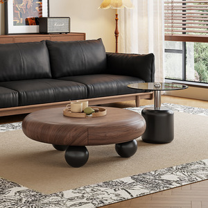 Mesa de Centro Decorativa Moderna de Estilo Wabi-Sabi en Madera de Nogal Antigua con Almacenamiento, Muebles de Sala de Estar de Alta Gama y Lujo Discreto - Product Image 1