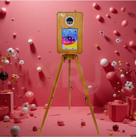 Photomaton vintage en bois avec haut-parleur intégré, coque pour appareil photo reflex numérique portable et support trépied en bois pour iPad pour mariage, fête ou événement