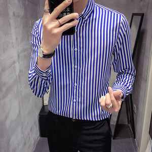Nuova Camicia Casual da Uomo a Maniche Lunghe per Primavera e Autunno, Stile Coreano, per Ufficio e Business, a Righe, Slim Fit, Antipiega in Twill - Product Image 5