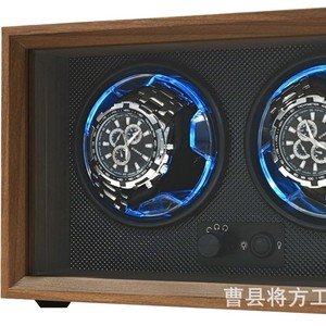 Boîte à remontoir de montre automatique en bois à double rotation avec lumière LED bleu glace pour le rangement des montres mécaniques - Product Image 5