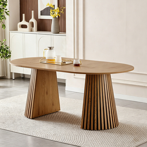 Wooden Dining <b>Table</b> Oval Slatted Base Modern Design Living Room Furniture - Product Image 1