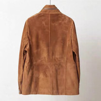 Veste utilitaire marron personnalisée Jancoco pour femme, col court, en daim de chèvre véritable, pour l'automne et l'hiver
