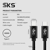 Cable USB C a C de 240W, USB 2.0, 5A, 48V, Cable de Carga Rápida con Trenzado de Nailon y Carcasa de Aleación de Zinc para Laptop, Teléfono y Tablet