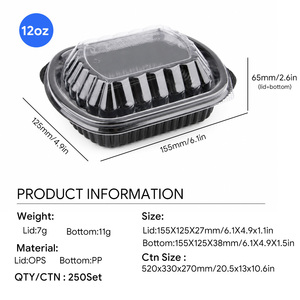 กล่องอาหารพลาสติก PP สีดำขนาด 12 ออนซ์ สำหรับขายส่ง พร้อมฝาใส OPS ปลอดสาร BPA ใช้กับไมโครเวฟได้ เหมาะสำหรับอาหารแบบกลับบ้าน - Product Image 2
