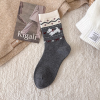 Chaussettes en laine pour femmes, chaleur automne-hiver, chaussettes épaisses mi-mollet, chaussettes mignonnes avec nœud et dessin de chien