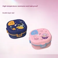 Boîte à lunch pour enfants en acier inoxydable de dessin animé mignon transfrontalier nouveau Bento isolé Double couche trois compartiments pour les étudiants