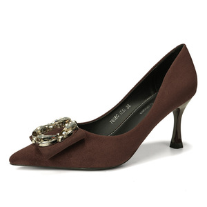 Brown <b>Suede</b> Solid Fashion Trend Pumps Pointed Toe Stiletto <b>Heel</b> Crystal Decoration Office Shoes Size 36 - Product Image 5