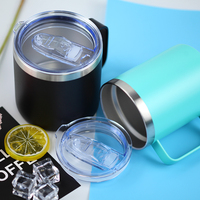 Tasse à eau personnalisée OEM avec couvercle et poignée Mini tasse à café portable de 12oz isolée sous vide à double paroi