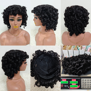 Letsfly Promotion 36$ Perruques bouclées ondulées de 14 pouces fabriquées à la machine avec frange, 100% cheveux humains naturels ondulés pour personnes noires, Perruques 1818 - Product Image 5