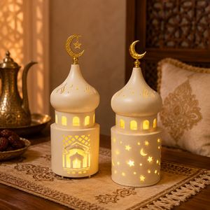 Lanterne en métal LED pour l'Aïd du Ramadan, porte-bougie, décoration de table en forme de croissant de lune islamique, décoration de la maison pour la fête musulmane - Product Image 2