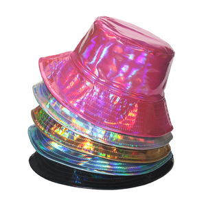 Luxury Fashion <strong>Purple</strong> Fisherman Cap Shining Color Gold Silver Female Man Trend Stage Performance Party PU Leather Bucket <strong>Hat</strong> - Product Image 6