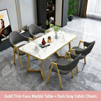 Ensemble table et chaises de salle à manger en pierre frittée avec pieds en métal doré, plateau en marbre de luxe pour salle à manger, mobilier moderne et minimaliste pour la maison
