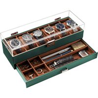 Boîte à montres avec couvercle transparent en cuir PU, étui de présentation pour montres, organisateur de rangement pour bijoux, montres, bagues, boucles d'oreilles