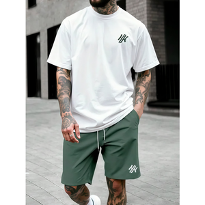 Custom Logo Streetwear Screen DTG Print T-shirt and Shorts <b>Set</b> 2 Piece Cotton Acid Washed Tracksuit Short <b>Sets</b> for Men - Product Image 1