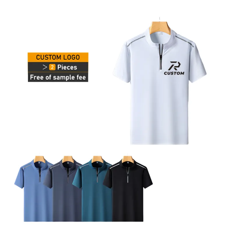 Hoge Kwaliteit Polyamide Spandex Mix Aangepaste Logo Snel Droog Golf T-Shirt Met Korte Mouwen 1/4 Rits Heren Polo Shirts