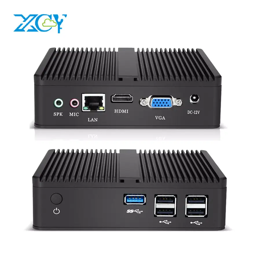 Fanless Proyektor Kompak PC, Komputer Pribadi Desktop PC Quad Core J1850 J1900 N2930 N3510 dengan RJ45 USB H-DMI VGA