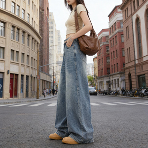 Jeans <span class=keywords><strong>de</strong></span> Pierna Recta Casuales Ecológicos <span class=keywords><strong>de</strong></span> <span class=keywords><strong>Cintura</strong></span> <span class=keywords><strong>Alta</strong></span> para Mujer, Otoño 2025, Nuevos, <span class=keywords><strong>de</strong></span> Mezclilla Sólida, Ajuste Holgado para Invierno y Verano - Product Image 3