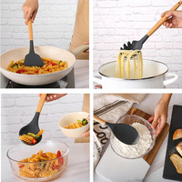 Ensemble de 12 ustensiles de cuisine en silicone avec manche en bois, résistants à la chaleur, pour la maison