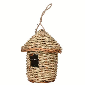 Nichoir en paille fait main, nid suspendu, finition naturelle, ornement de jardin pour oiseaux, décoration extérieure - Product Image 5