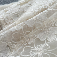 Robe midi élégante pour femme WIWT, broderie en dentelle, coupe trapèze, col montant, manches longues, poignets fourrés, taille perlée, pour le quotidien
