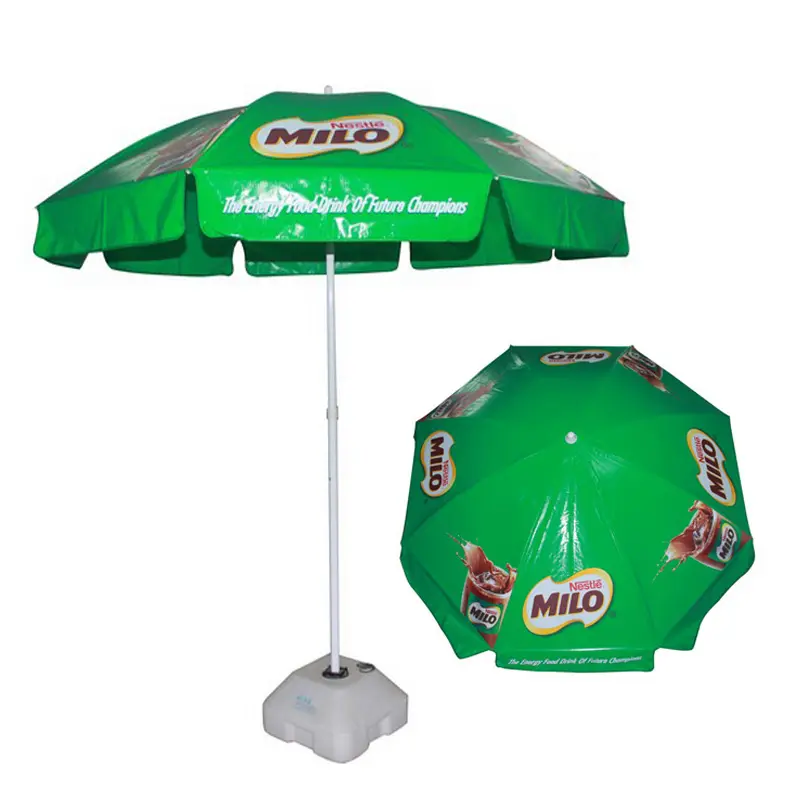 Milo PVC cetak Logo kustom payung pantai untuk iklan