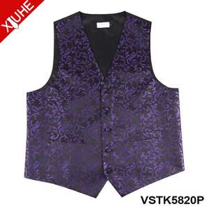 उच्च गुणवत्ता निहित बैंगनी रंग Paisly पैटर्न वास्कट कस्टम पॉलिएस्टर Jacquard Mens बनियान - Product Image 2