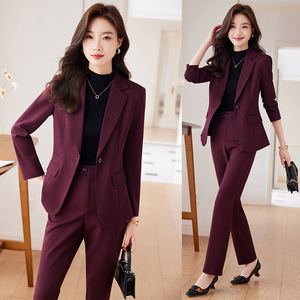 Women's Yellow Suit Set Full Sleeve Polyester Anti-Wrinkle Office Lady Spring <b>Work</b> Wear - Product Image 3