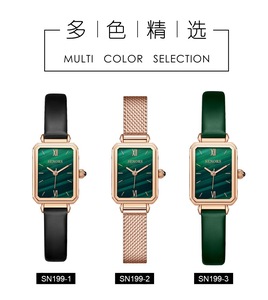 Women Rose Gold Rectangle Quartz <b>Watch</b> Green Dial <b>Black</b> Leather Strap Analog Elegant Fashion Timepiece 26mm - Product Image 5